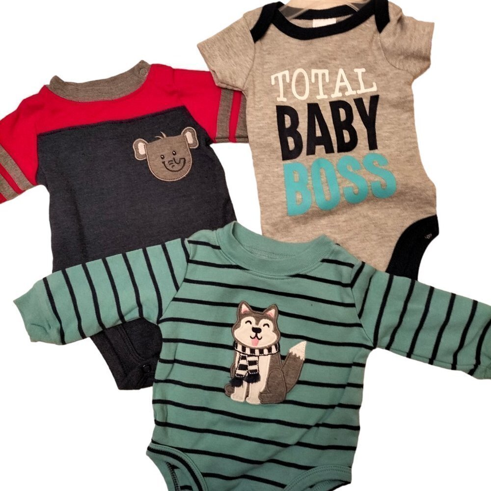 (018) Bundle 3 pcs New baby boy bodysuit size 0-3M